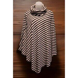 Soft Surroundings Black Ivory Stripe Presley Cowl Neck Poncho OSFM Soft Cozy